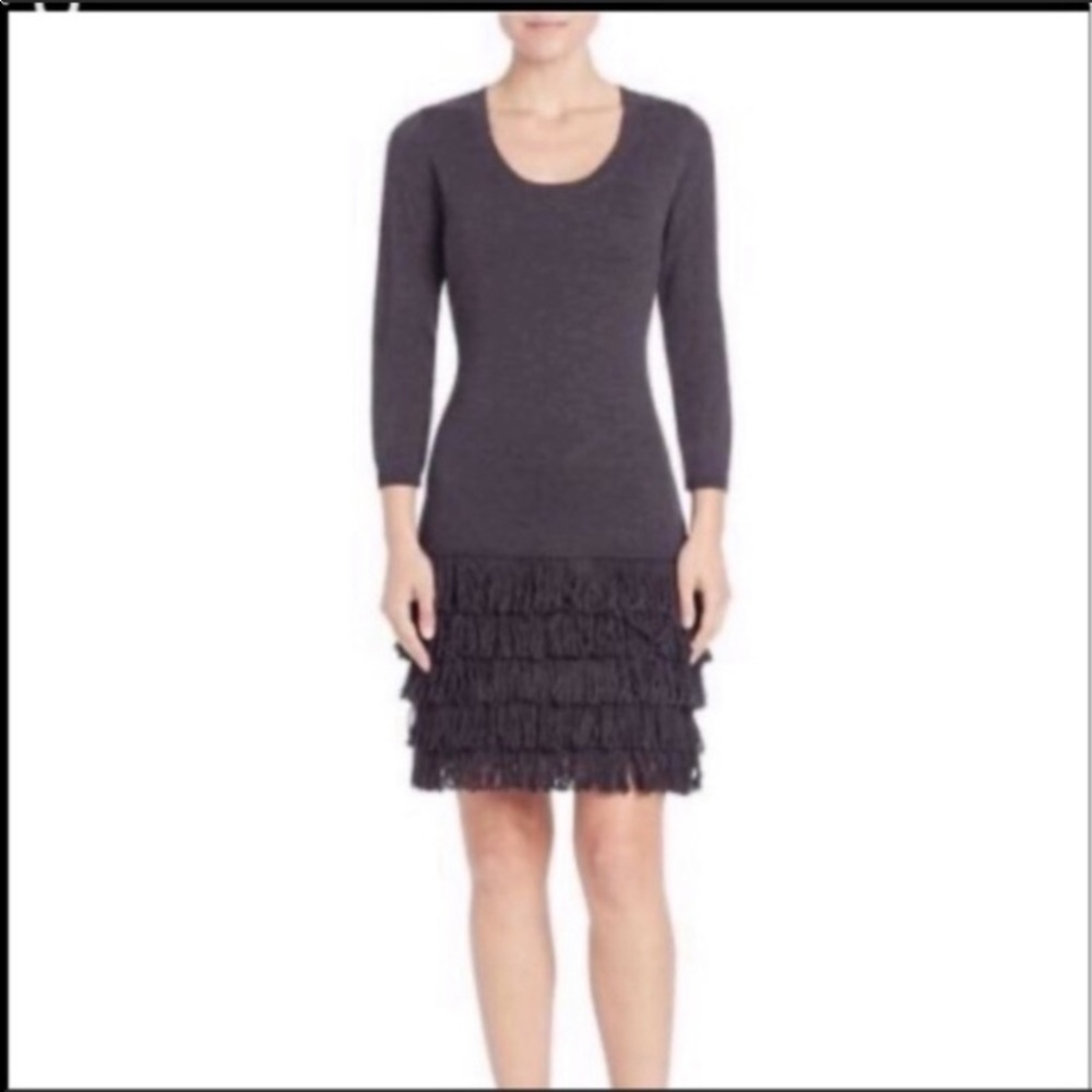Calvin Klein fringe hem wool blend dress